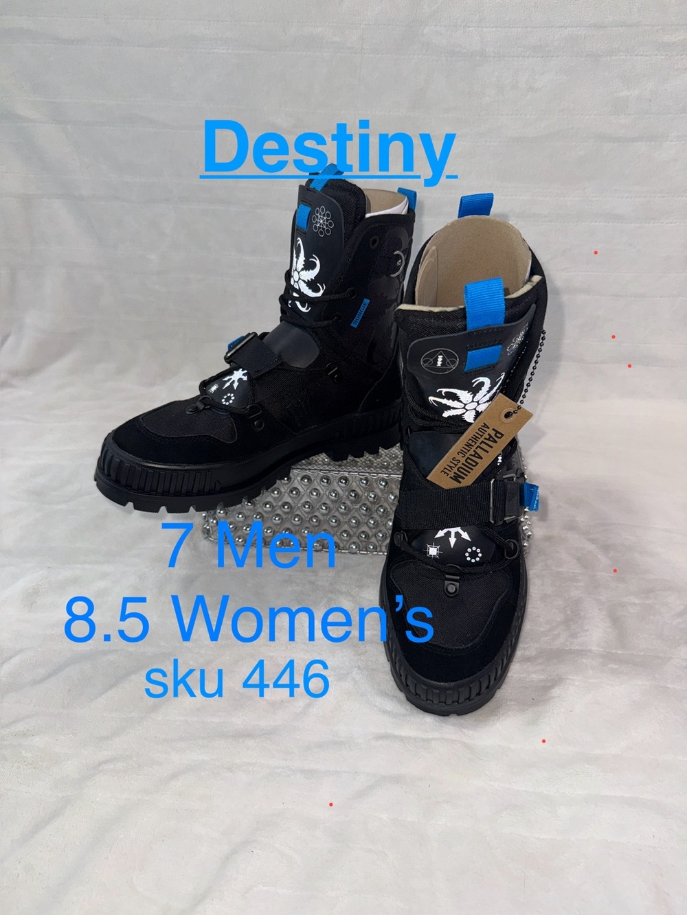 Black Palladium Destiny collaboration High-Top 7 Men’s Boots with Blue Accents -